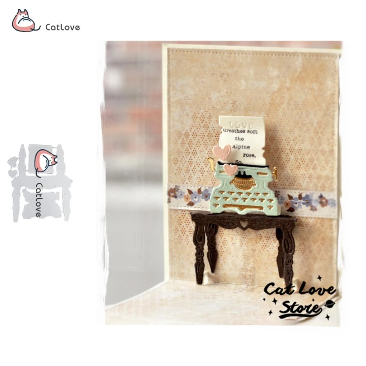 Typewriter on Table Metal Cutting Dies Scrapbooking Decorative Card Craft