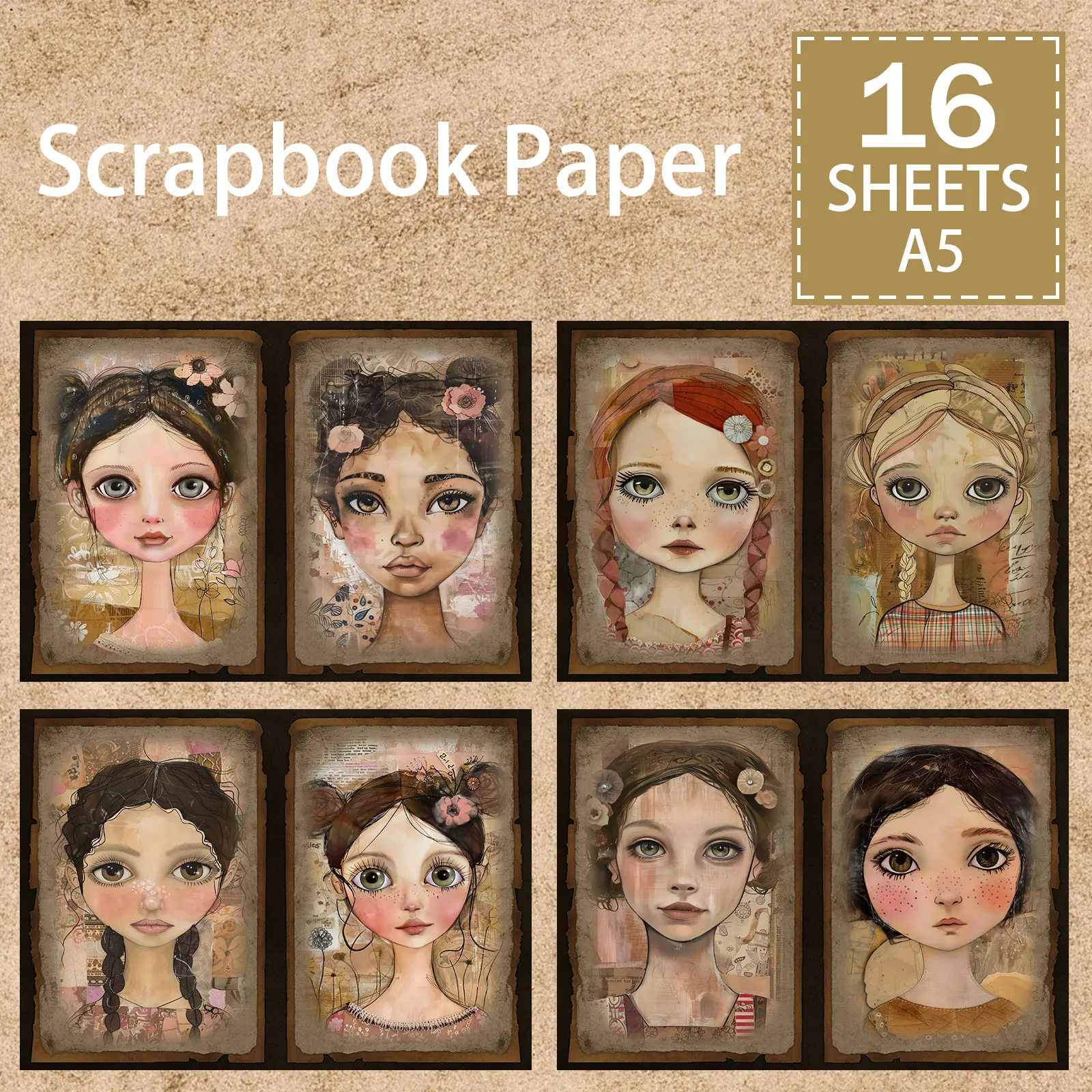 Retro Style Portrait Little Girls A5 Scrapbook Card Journal Craft Paper