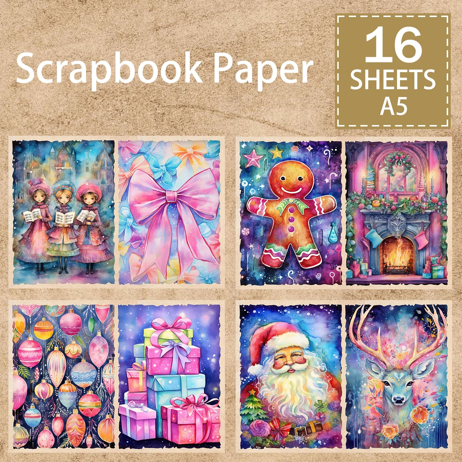 Colorful Christmas Santa Gifts Corallers A5 Scrapbook Card Journal Craft Paper