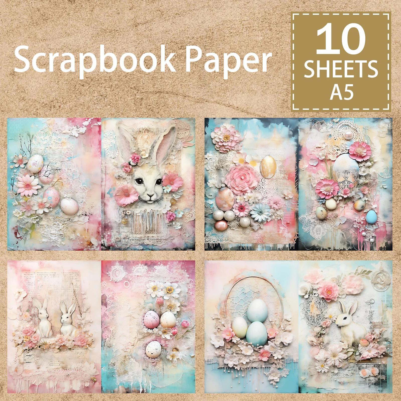 Pink Watercolor Easter Bunny Eggs A5 Scrapbook Card Journal Craft Paper