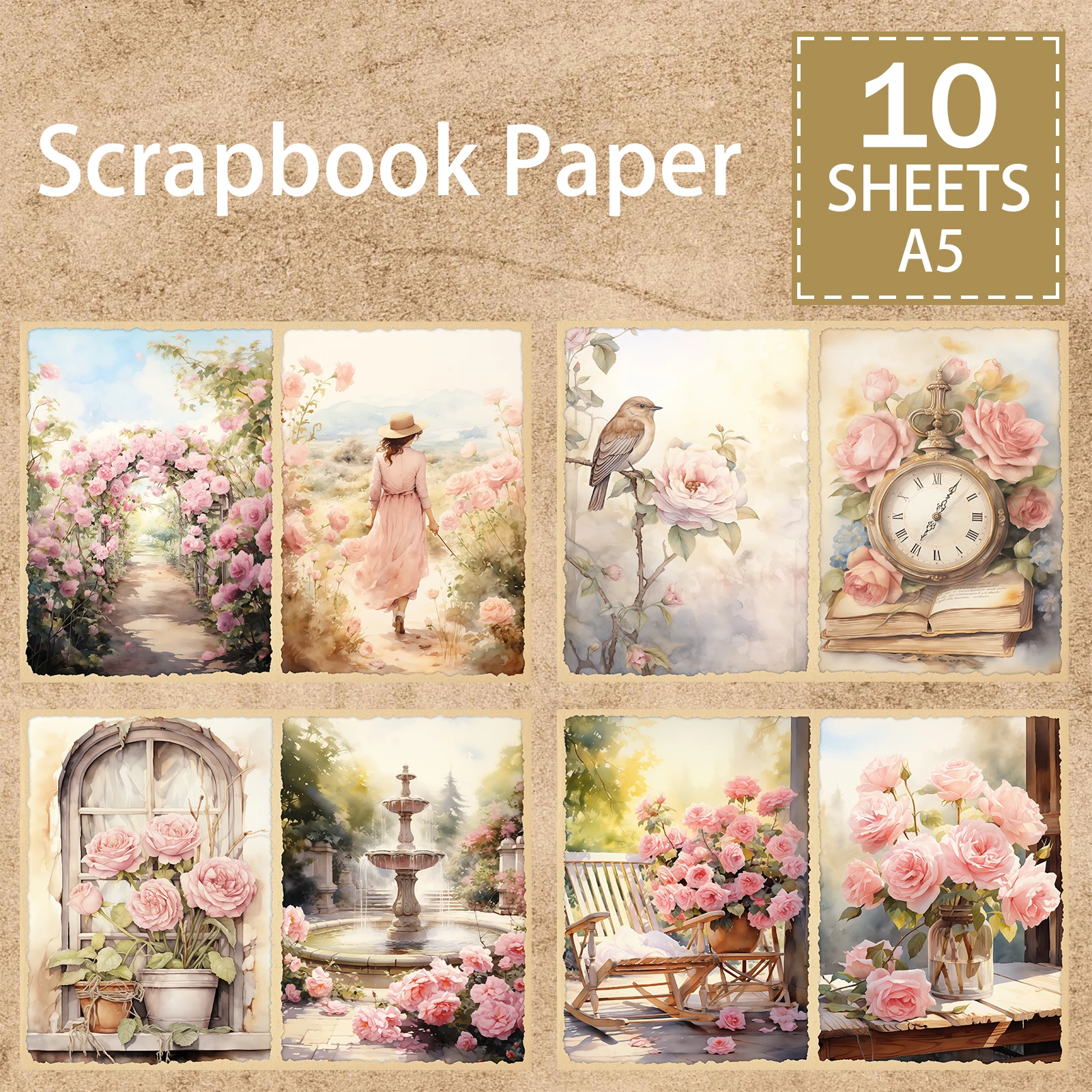 Spring Girls Garden Pink Flowers A5 Scrapbook Card Journal Craft Paper