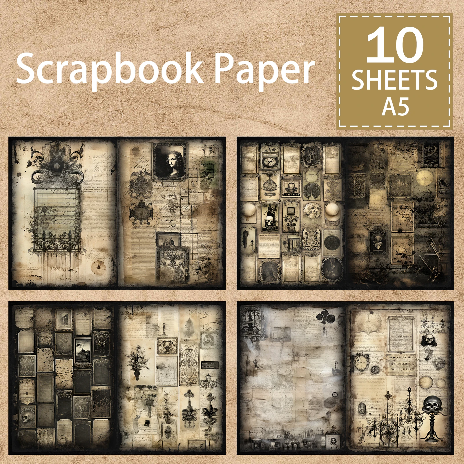 Halloween Horror Newspaper Articles Skull A5 Scrapbook Card Journal Craft Paper