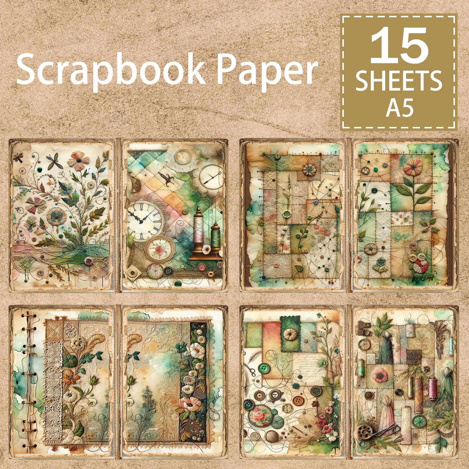 Realistic Sewing Floral Patchwork A5 Scrapbook Card Journal Craft Paper