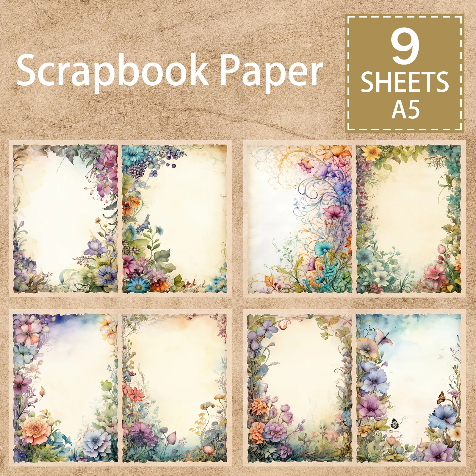 Plant Flowers Border Photo Frame A5 Scrapbook Card Journal Craft Paper