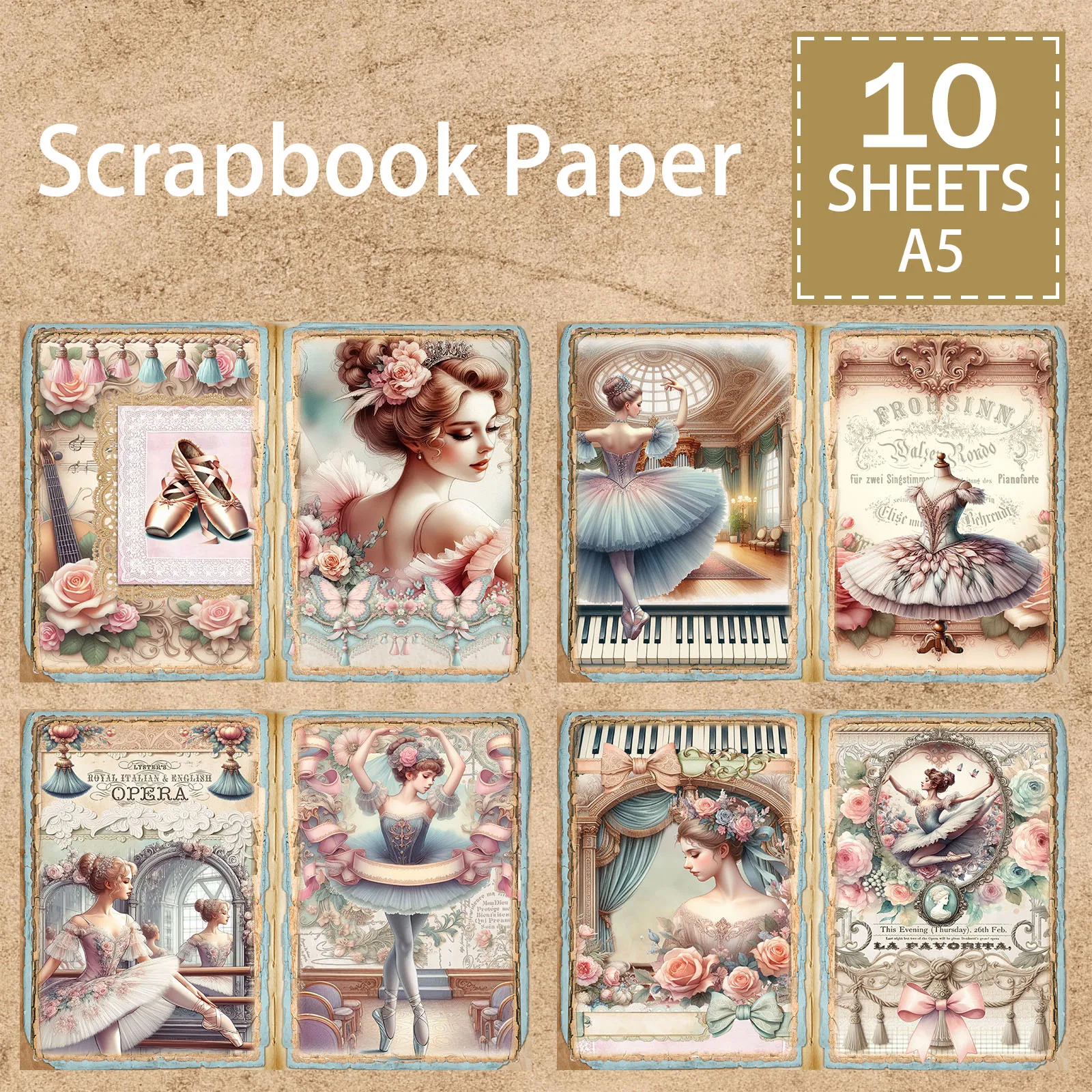 Ballet Girl Musical Instrument Stage Curtain A5 Scrapbook Card Craft Paper