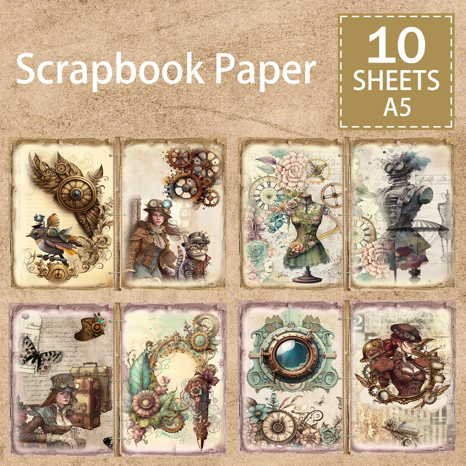 Retro Steampunk Girls Costume Train Gear A5 Scrapbook Card Journal Craft Paper