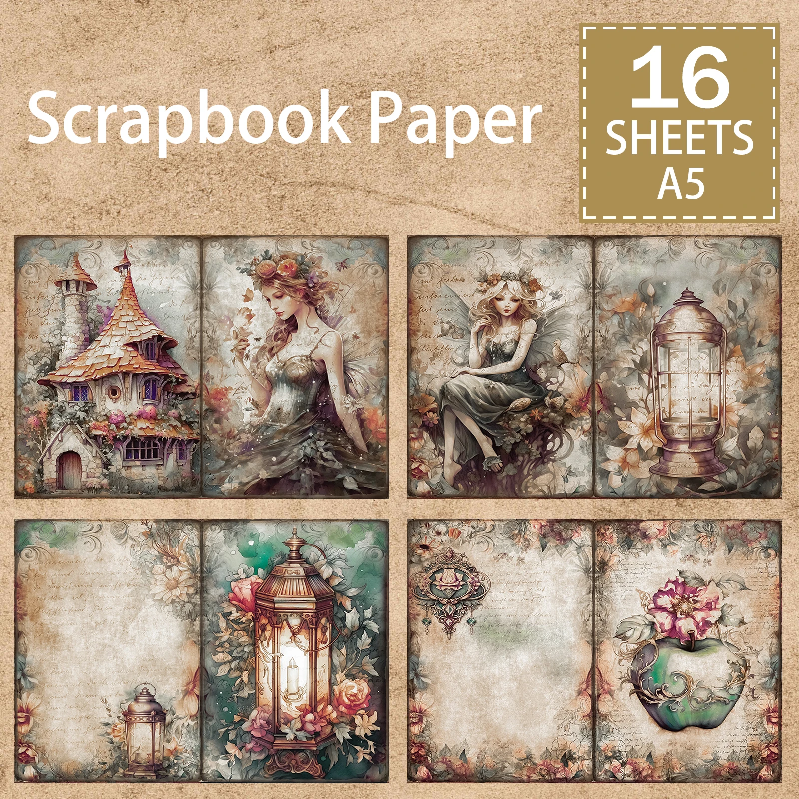 Retro Forest Fairy Castle Unicorn A5 Scrapbook Card Journal Craft Paper