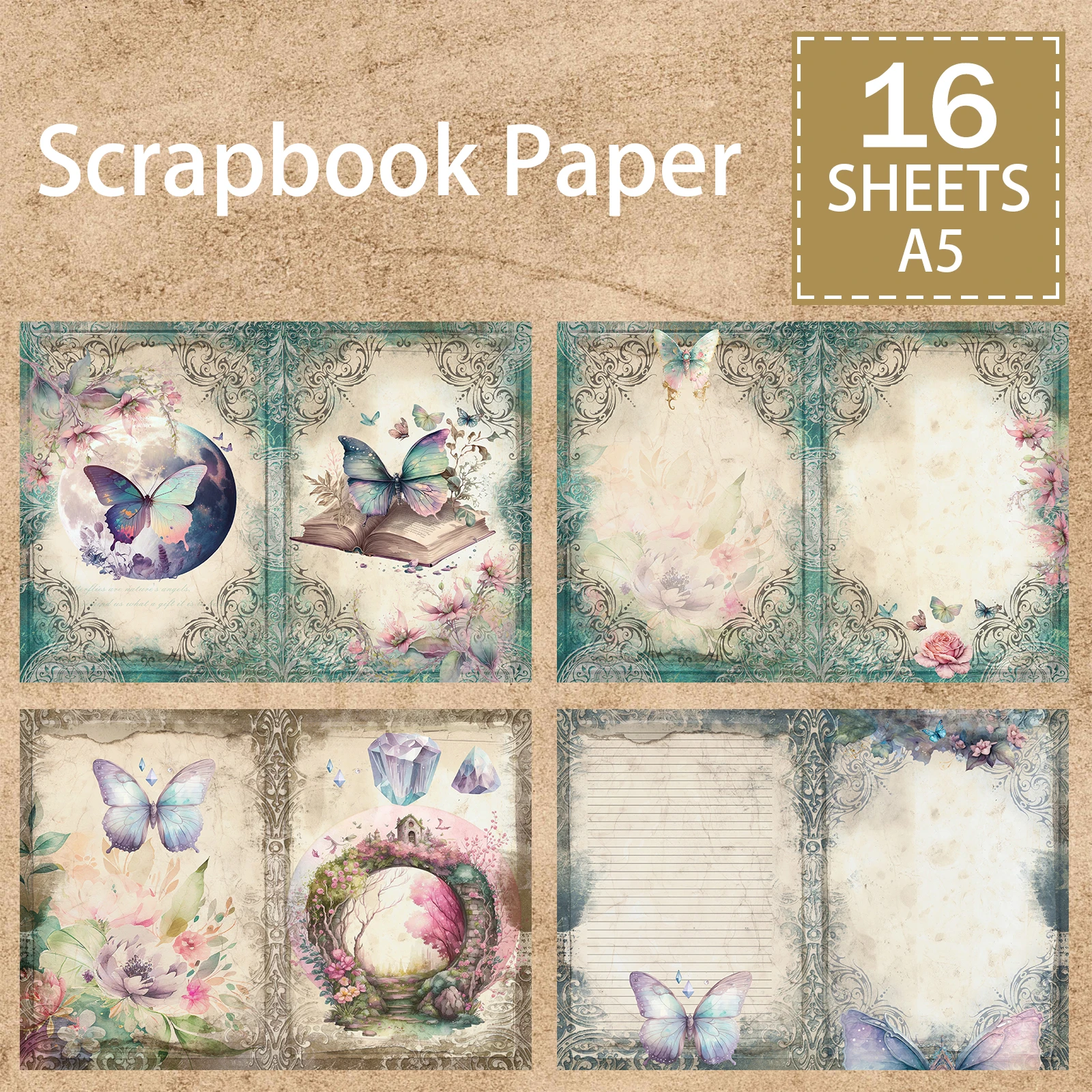 Whimsical Crystal Dragon Butterfly Fairy A5 Scrapbook Card Journal Craft Paper
