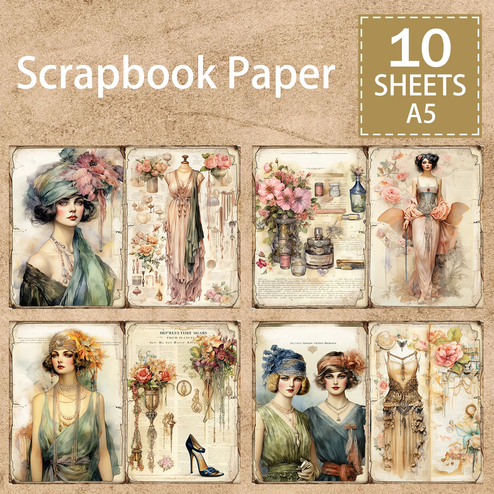 Victorian Elegant Women Beautiful Dress High Heels A5 Scrapbook Card Craft Paper