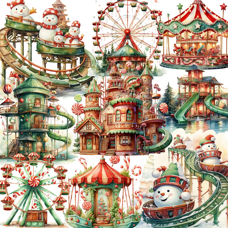 Christmas Amusement Park Stickers Stationery Journal Scrapbooking Craft