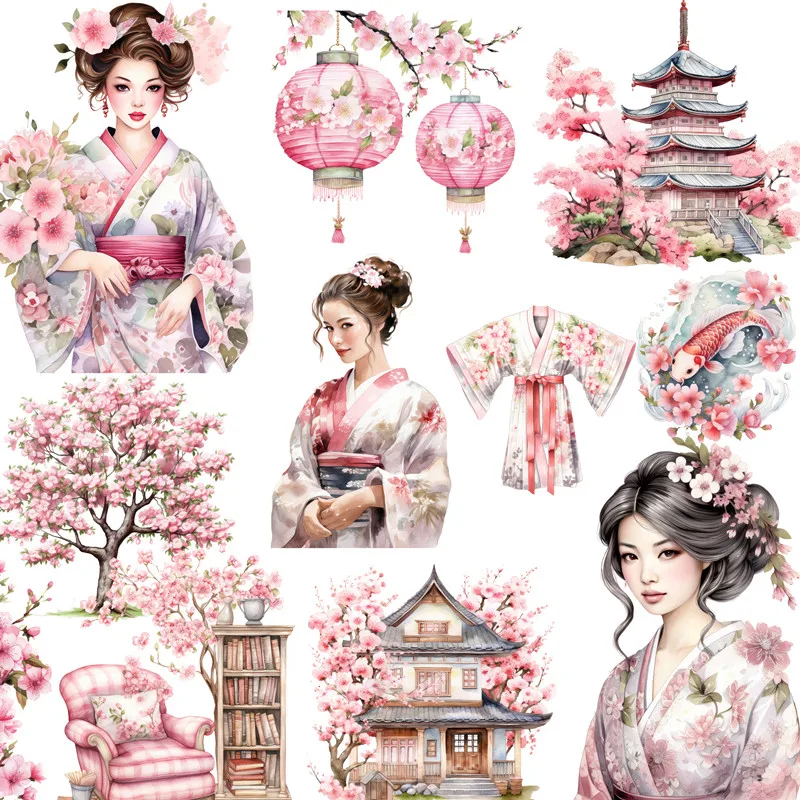 Japanese Sakura Kimono Girl Koi Stickers Stationery Journal Scrapbooking Craft