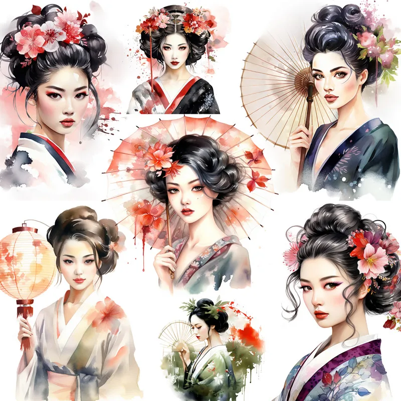 Beautiful Japanese Women Geisha Stickers Stationery Journal Scrapbooking Craft