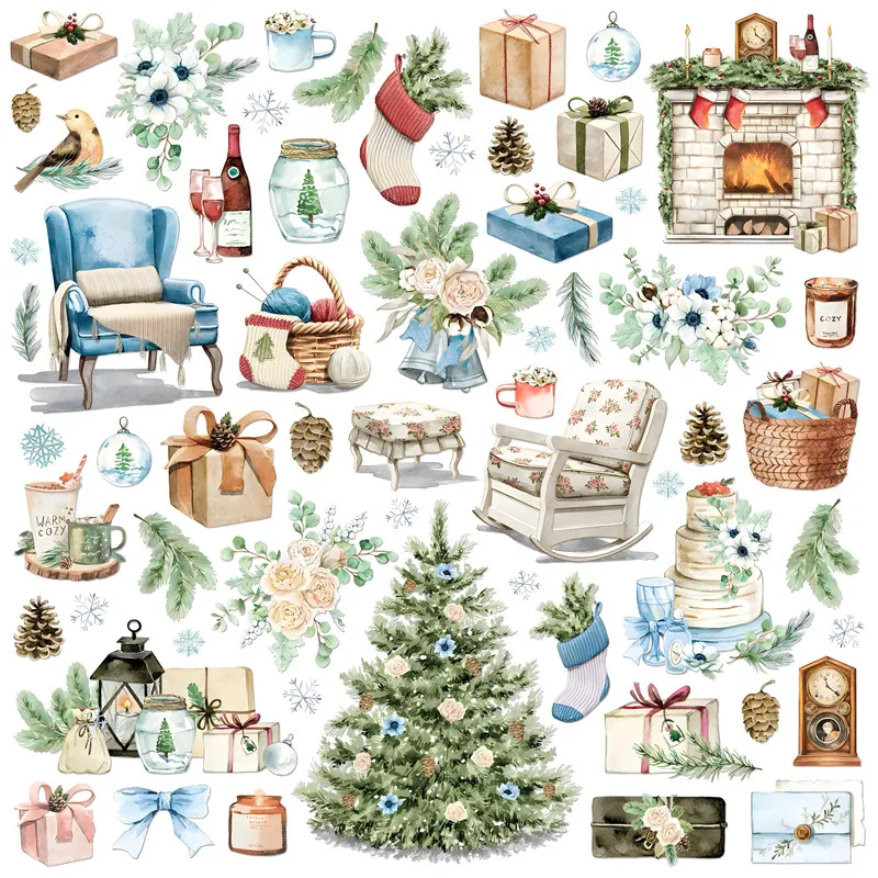 Comfortable Winter Fireplace Flowers Stickers Stationery Scrapbooking Craft