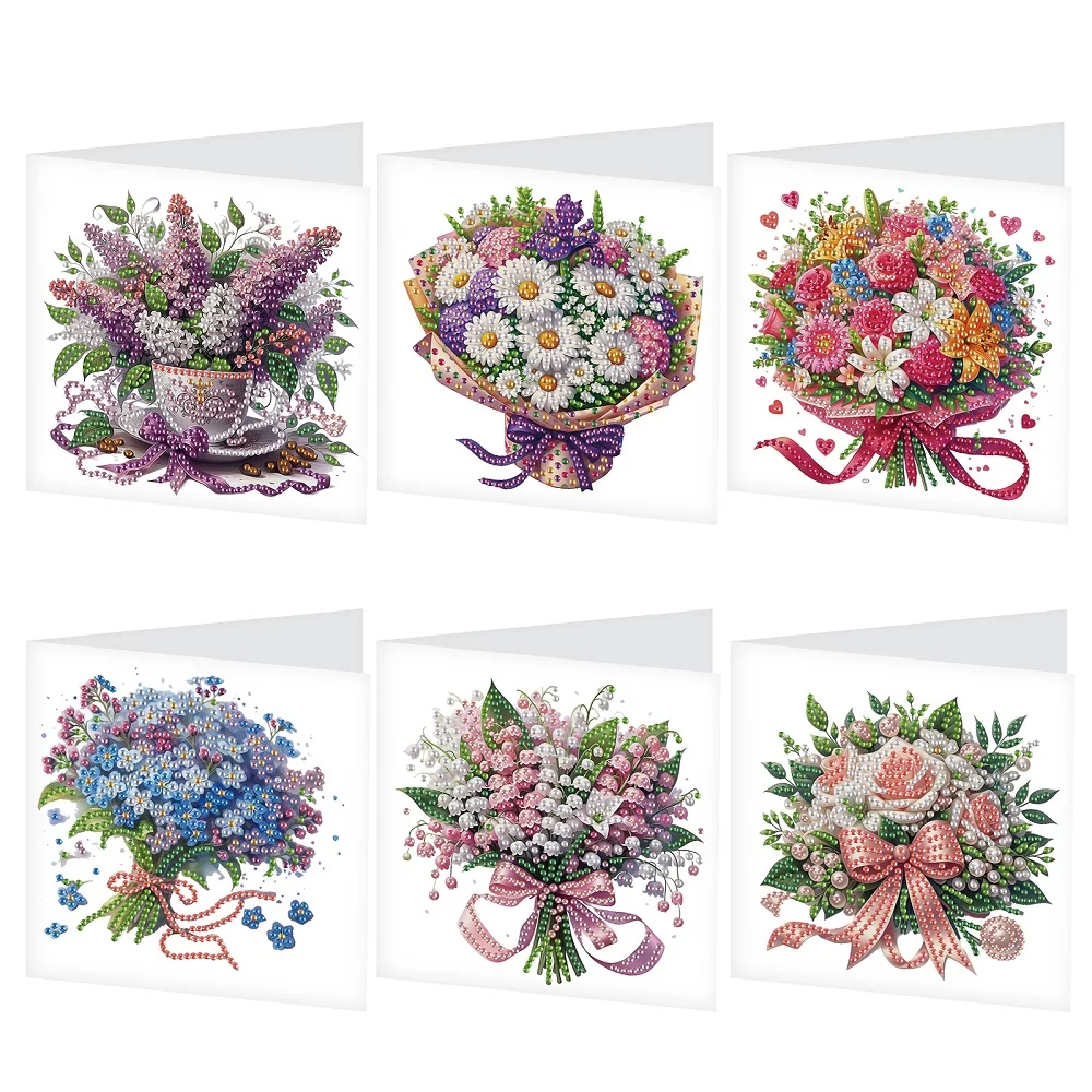 Diamond Painting Greeting Cards Kits Flower Bouquet DIY Diamond Art Crafts 6Pcs