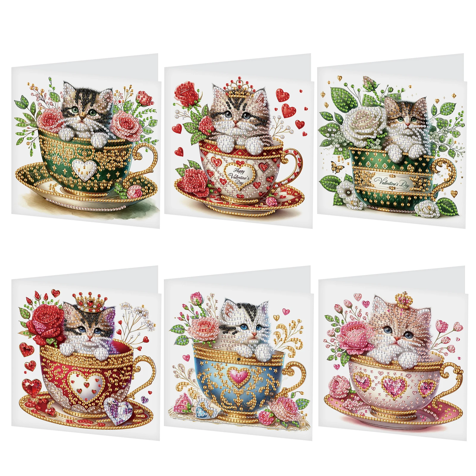 Cute Kitty Pattern 5D Diamond Painting Greeting Card Kits Set Envelopes Craft